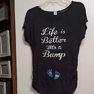 Maternity Tee - Black with Blue Footprints